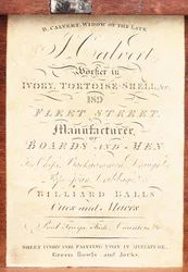 Etichetta applicata sulla scatola di un set di scacchi in avorio tornito di modello inglese "Calvert", 1826-50 circa (stampa)