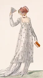 Abito da sera per signore, tavola di moda da Ackermanns Repository of Arts, pub. 1814
