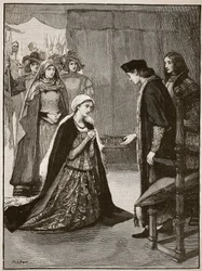 Lady Catherine Gordon davanti a Enrico VII, illustrazione da Cassells Illustrated History of England