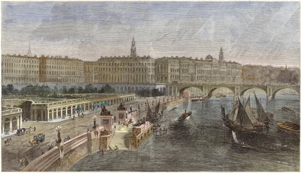 Scalini di sbarco e giardini ornamentali tra i ponti Hungerford e Waterloo