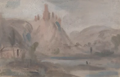 Paesaggio con un castello su una collina, precedentemente attribuito a J.M.W. Turner (1775-1851) e anche attribuito a Peter de Wint (1784-1849)