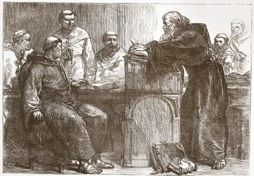 Lefevre che tiene una lezione alla Sorbona, illustrazione da The History of Protestantism di James Aitken Wylie, pub. 1878