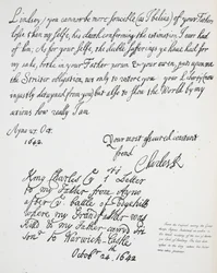 Lettera di Carlo II a Montague, conte di Lindsey, 27 ottobre 1642