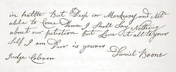 Lettera di Daniel Boone al giudice John Cobren, originale datata 5 ottobre 1809