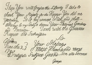 Lettera di Giorgio III a suo nonno il Re, 23 giugno 1749, pubblicata in 
