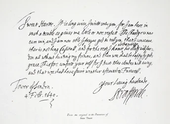 Lettera di Lord Strafford a sua moglie, dalla Torre di Londra, 4 febbraio 1640