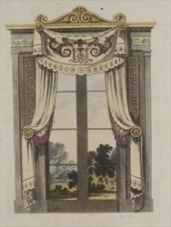 Tende per finestre della biblioteca, tavola 70 da Repository of Arts di Ackermann, pubblicato nel 1815
