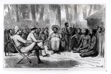 Accoglienza del tenente Verney Lovett Cameron da parte di Katende, inciso da Horace Harral
