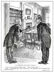 Lloyd George entra in una sala del gabinetto vuota di ministri impegnati a scrivere articoli per i giornali, agosto 1920