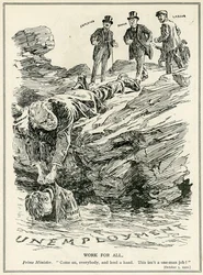 Lloyd George che dice a datori di lavoro, banchieri e lavoratori di cooperare per sconfiggere la disoccupazione, 1921