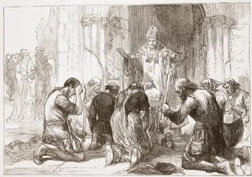 Lollardi che abiurano la loro fede, illustrazione da La storia del protestantesimo di James Aitken Wylie (1808-1890), pub. 1878