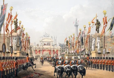 Ponte di Londra, tenuto dalla Honourable Artillery Company di Londra, da A Memorial of the Marriage of Edward VII and Alexandra of Denmark, pub. 1864