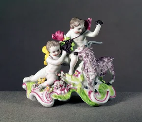 Gruppo di Longton Hall, due putti con capra, c.1755