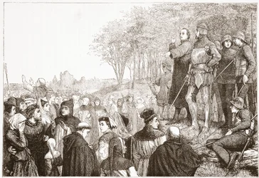 Lord Cobham a una predica lollarda, illustrazione da La storia del protestantesimo di James Aitken Wylie (1808-1890), pub. 1878