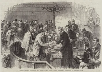 Lord Palmerston che consegna i premi alla South London Industrial Exhibition sabato scorso