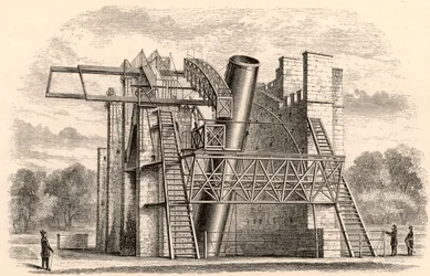 Il grande telescopio riflettente di Lord Rosse, da A Handbook of Descriptive Astronomy di George F. Chambers