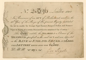 Lotteria per vincere un diamante, 1800