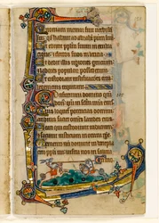 MS 1-2005, fol. 151r: Un segugio e un coniglio che giostrano, decorazione marginale dal Salterio di Macclesfield, Uso di Sarum, East Anglia, c.1330