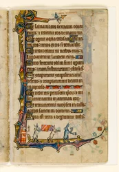 MS 1-2005, fol. 152r: Un corteo funebre di conigli, decorazione marginale dal Salterio di Macclesfield, Uso di Sarum, East Anglia, c.1330