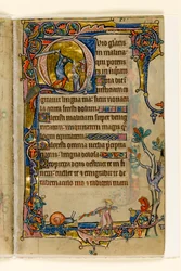 MS 1-2005, fol. 76r: Doeg che uccide i sacerdoti di Nob, iniziale istoriata dal Salterio di Macclesfield, Uso di Sarum, East Anglia, c.1330