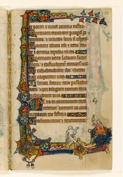 MS 1-2005, fol. 98r: Un mendicante e un maiale ricco (?), decorazione marginale dal Salterio di Macclesfield, Uso di Sarum, East Anglia, c.1330