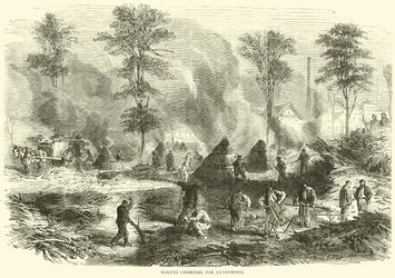 Produzione di carbone per polvere da sparo, ottobre 1870