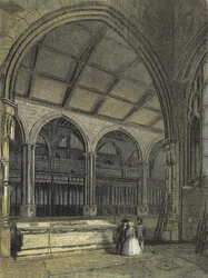 Cattedrale di Manchester, Vista attraverso il Coro e il Battistero, dalla Cappella di Ely