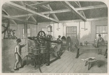 Fabbricazione del cavo sottomarino atlantico presso i lavori di Glass Elliott and Co., East Greenwich