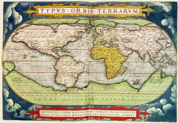 Carta della circumnavigazione del globo di Sir Francis Drake (ca. 1540-96), incisa da Frans Hogenburg (1535-90)