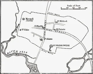 Mappa di Oxford, Inghilterra, XII-XIII secolo, da 
