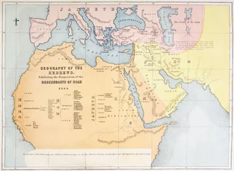 Carta che mostra la geografia degli Ebrei e la dispersione dei discendenti di Noè