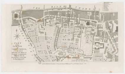 Mappa che mostra il maniero di Paris Garden di R Wilkinson, 1822