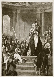 Maria Teresa e il Parlamento Ungherese, illustrazione da Cassells Illustrated History of England