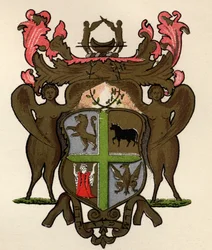 Stendardo massonico in possesso della Loggia di York, c.1776, da La Storia della Massoneria, volume II, pubblicato da Thomas C. Jack, Londra, 1883