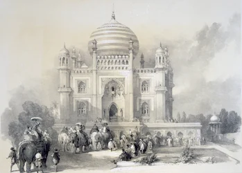 Mausoleo di Jufhir Junge, Delhi, da The Oriental Portfolio: Picturesque Illustrations of the Scenery and Architecture of India di Horace H. Wilson, pubblicato 1841