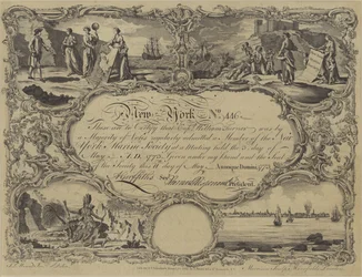 Certificato di appartenenza alla New York Marine Society, 1773