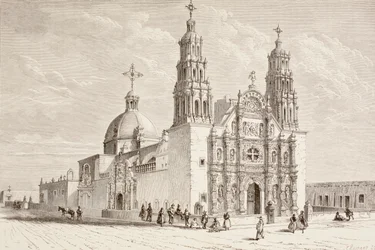 Cattedrale metropolitana in Plaza de Armas, Chihuahua, Messico nel XIX secolo