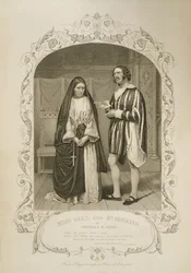 Miss Glyn come Isabella e Mr Hoskins come Lucio, Atto I Scena 4, in Misura per misura, di William Shakespeare (1564-1616) da un dagherrotipo di Paine di Islington