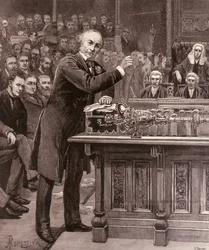 Mr. Gladstone che spiega alla Camera dei Comuni il suo schema per il governo dell