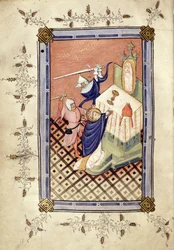 Ms.49 f.18v San Tommaso di Canterbury (c.1118-70) attaccato da due cavalieri, Horae, c.1420-30