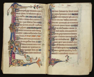 Ms 1-2005, ff.122v-123r: Decorazione marginale grottesca dal Salterio di Macclesfield, Uso di Sarum, East Anglia, c.1330