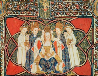 Ms 197, f. 19v: Incoronazione di una regina, dal Liber Regalis