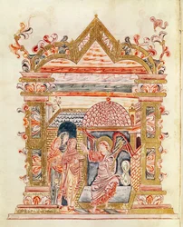 Ms 274 (Y-6) fol.72v Le Sante Donne al Sepolcro, dal Messale di Roberto di Jumieges, c.1016