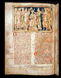 Edoardo il Confessore (1004-66), miniatura da Flores Historiarum, di Matthew Paris, 1250-52