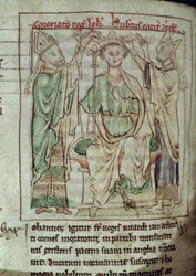 Re Giovanni (1167-1216), miniatura da Flores Historiarum, di Matthew Paris, 1250-52