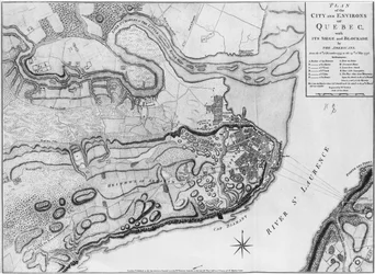 Ms A 224 f.8 Mappa della città e dintorni di Quebec con il suo assedio e blocco da parte degli americani, illustrazione dall