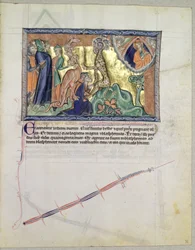 Ms L.A. 139-Lisboa fol.36 Il Signore che osserva il popolo adorare la bestia del mare in presenza del drago rosso, dall
