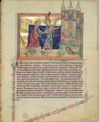 Ms L.A. 139-Lisboa fol.74 Un angelo che mostra la Nuova Gerusalemme a San Giovanni Evangelista, dall
