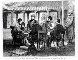 Muhammad Yaqub Khan (1849-1923) firma il Trattato di Pace a Gundamak il 26 maggio 1879
