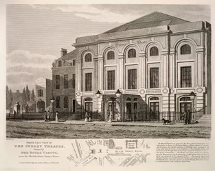 Veduta nord-est del Surrey Theatre, precedentemente The Royal Circus vicino all